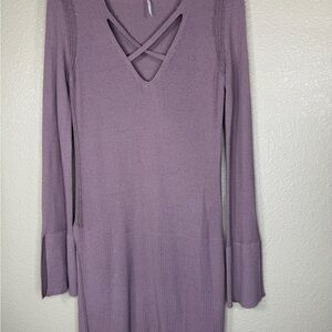 Free People Lavender Long Sleeve Vneck Sweater Top